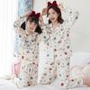 Pijama para pais e filhos primavera e outono pijama infantil calça manga longa lapela cardigã menina menina menina fofo doce roupa de casa
