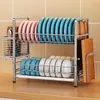 Escurridor de Platos para Cocina, Escurridor, Estante de Almacenamiento, Estante Doméstico para Encimera para Guardar Tazones, Platos, Palillos y Vajilla, Ahorrador de Espacio de Acero Inoxidable