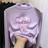 Nueva camiseta interior básica para niños con cuello semi-alto y forro polar, top elegante y cálido de manga larga con estampado de dibujos animados para niñas en otoño e invierno