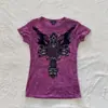 Camiseta Retro Americana com Estampa de Cruz para Mulheres, Novo Estilo de Verão, Top Camiseta Tendência de Gola Redonda Manga Curta, Puro Desejo