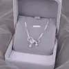 Collar de Plata de Ley 925 con Cinta de Lazo Estilo Ins Simple Colgante de Corazón Femenino Cadena Versátil de Clavícula para Verano Venta al por Mayor
