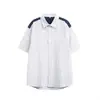 Camisa de manga corta a rayas con bloques de color y empalmes, marca americana de moda Nanxia, para hombre, verano, joven, casual, de media manga