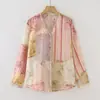 Moda de Verano 2026: Cárdigan de Lino con Estampado de Rayas y Cuello en V Artístico para Mujer, Camisa de Manga Larga Top al por Mayor