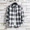 Camisa de manga larga a cuadros finos 2021 para hombre, camisa holgada de estilo coreano a la moda, ropa de trabajo de construcción para hombre