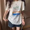 Camiseta Blanca de Algodón Puro de Manga Corta con Estampado de Letras, Estilo Chic de Nicho Inspirado en el Diseño para Mujer, Verano, Corte Holgado, Versátil, Top para Estudiante