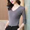 Camiseta de malla con cuello en V para mujer, nueva camiseta de encaje de primavera, traje de velo superior para mujer, camisa interior, ropa