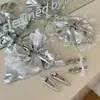 Plata Cuero Cuenco Corea del Sur Nuevo Amor BB Pasador Dulce Fresco Anillo para el Cabello Encaje Lazo Pinza Lateral