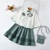Nuevo estilo niña estudiante bordado de flores retro más falda corta traje estilo chino niña Hanfu más traje con bolsa