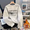 Sudadera Gris de Dibujos Animados con Cuello Redondo para Mujer Otoño 2026 Nueva Holgada Talla Extra Pequeña Top para Mujer