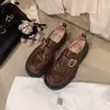Piel de Vaca Lavada~Zapatos Pequeños de Cuero Estilo Británico de Suela Gruesa para Mujer Zapatos de Tacón Grueso Individuales Retro Hebilla de Cuero Correa Slip-ons Mocasines Universitarios