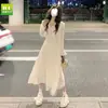 Doce Vestido de Manga Curta com Flor de Sino, Estilo Preppy Francês Suave, Vestido Soltinho de Manga Longa que Marca a Cintura, com Babados