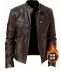 Inverno do sul botão quente moda dominador motocicleta dos homens multi-bolso PU casaco stand gola zíper casaco de couro