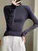 Suéter de Punto de Cuello Alto de Manga Larga Estilo Coreano para Mujer Otoño/Invierno Jersey de Lana Ajustado Capa Base Suéter Delgado