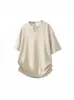 Camiseta de Manga Corta con Cuello en V, Estilo Nuevo de Verano, Lino Sintético, Marca de Tendencia, Estilo Casual Fresco y Holgado, Estilo Old Money