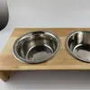 Suporte para Tigela de Madeira Maciça Pronto, Alimentador de Pet, Tigela de Aço Inoxidável para Gato, Tigela para Cachorro, Suprimentos Anti-Tombamento para Gatos e Cachorros