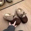 Couro Genuíno Aumento Interno de Altura Camurça Birkenstock Sapatos Femininos Outono Inverno 2026 Mais Veludo Quente Pelo de Coelho Sapatos Peludos Confortáveis Sapatos de Algodão Chinelos