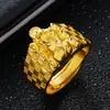 Venta Directa de Fábrica Moneda Pixiu Joyería Personalizada para Hombre Chapado en Cobre Imitación Oro Real de 24 Quilates Oro Arena Abierta Anillo para Hombre