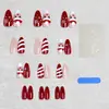 Nuevas Uñas Portátiles de Boutique Copo de Nieve Navideño Rayas Rojas y Blancas Arte de Uñas Transfronterizo Estilo Europeo y Americano Uñas Portátiles