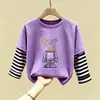 Estilo Nuevo Primavera y Otoño Ropa Interior Elegante Estampada para Bebés Niños 100% Algodón Puro Moda Niñas Camiseta de Manga Larga con Cuello Redondo