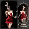 Conjunto de Lencería Sexy de Conejito Navideño con Falda Cubre-Cuerpo de Peluche, Atuendo de Chica Conejito Ajustado Dulce y Picante