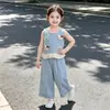 Conjunto de Colete Jeans para Meninas Verão 2026 Novo Estilo Moda Verão Infantil Fino Respirável Roupa Estilo Coreano para Bebês