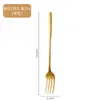 Aço Inoxidável 304 Hashi Coreano Faca Garfo Colher Dourada Cabo Longo Doméstico Comer Colher de Sobremesa Comida Ocidental Faca de Bife Talheres