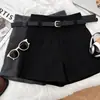Shorts de traje casual versátiles para el día a día, con bolsillo falso, de cintura alta, adelgazantes, pantalones de pierna ancha, pantalones de corte A con cinturón, para mujer, otoño invierno