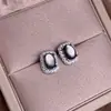 Brincos de Concha Preta e Branca Prata S925 Incrustada Retrô Para o Trabalho Completo em Diamante Brincos de Concha Femininos Joia de Orelha Diária Versátil