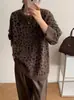 Invierno 2026 Ropa Nueva para Mujer Manga Larga Bloque de Color Cuello Redondo Tejido de Punto Suéter de Longitud Media Engrosado Cálido Diseño de Estampado de Leopardo