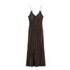 Comercio Exterior Transfronterizo al por Mayor Ropa Nueva de Verano para Mujer con Ribete de Color Contrastante, Cuello en V, Sin Mangas, Textura Satinada Similar a la Seda, Vestido de Tirantes