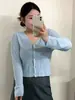 Cárdigan de punto fino de manga corta con cuello en V para mujer talla grande para usar en capas, otoño 2026 delgado ajustado versátil outerwear 22916