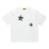 Camiseta de Manga Corta con Bordado de Estrella a Cuadros de Peso Pesado Estilo High Street Americano para Hombres y Mujeres, Camiseta de Media Manga Trendy de Marca Hip-Hop para Estudiantes
