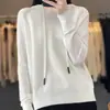 Sudadera con capucha de color liso, estilo pit, de lana peinada, manga larga, casual, para ir al trabajo, primavera y verano, fina, para mujer, sudadera de punto, prenda exterior