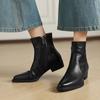 Botas Chelsea Básicas de Couro de Vaca de Primeira Camada Lavável de Alta Qualidade para o Dia a Dia 2025 Bico Fino Salto Baixo Grosso Couro Genuíno Botas Curtas para Mulheres
