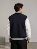 Jaqueta de Baseball Longa Estilo College Outono/Inverno Moda Casual Color Block Masculina