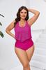 2025 Nuevo Talla Grande Europeo y Americano Ajustado Sexy Ojos Grandes Malla Color Sólido Bragas Separados para Mujer Traje de Baño Conjunto de Dos Piezas