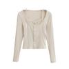 Nuevo top de manga larga con encaje cosido para principios de otoño para mujer, cuello falso de dos piezas, ajustado, camiseta corta S20977