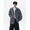 Camisa xadrez com capuz e mangas compridas, estilo casual para homens, peça de outer wear para outono, plus size, marca moderna, corte solto, unissex, top estiloso