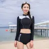 Nuevo Traje de Baño Sexy con Mangas Largas y Abertura para Mujer que Cubre el Vientre Adelgazante Reúne el Pecho Pequeño Conservador Cintura Alta Traje de Baño para Aguas Termales