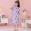 Camisola de Verão para Meninas, Algodão Nuvem Manga Curta Desenho Animado Fofo Pijama Infantil para Meninas, Roupa de Casa Leve para Crianças Mais Velhas