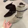 Nueva Colección Otoño/Invierno 2026: Botines Elegantes y con Estilo de Punta Redonda con Hebilla para Mujer, con Tacón Biselado y Longitud hasta Media Pantorrilla