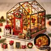 Enfeites de Casa Miniatura de Natal Halloween Madeira DIY Montagem Manual Atmosfera de Festival Decoração de Mesa