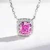 Colar de prata de lei S925 para mulheres, corrente quadrada com diamante de alto carbono, diamante rosa de corte gelo e corte radiante, diamante amarelo, design de nicho