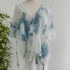 Nuevo cárdigan de punto con flecos calados, teñido a mano en azul y blanco, chal teñido a mano de Dali, Yunnan