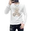 Suéter masculino outono e inverno novo desenho animado urso gola redonda top manga comprida pulôver base camisa forrada de lã engrossada moda europeia masculina