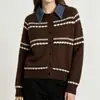 Outono e Inverno 2026 Novo Cardigan Tricô Gola Camisa Color Block Listrado Estilo Coreano Suéter Feminino Falso Duas Peças Tendência