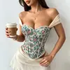 Nueva ropa de mujer de comercio exterior transfronterizo: Camiseta de tirantes de algodón jacquard francés vintage de estilo corte, estilo corsé, con ballenas