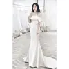 Vestido de Novia Satinado Ligero Off-Shoulder Sexy Espalda Descubierta Sencillo Atmosférico Cola Pequeña Delgado Cola de Pez Novia Vestido de Novia para Fiesta