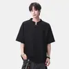 Top de punto de manga corta deconstruido con cuello en V para hombre, manga corta fina, camiseta estilo americano de verano, corte holgado, peso pesado, diseño de talla grande