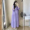 Ropa de maternidad para otoño, vestido nuevo dulce y holgado, versión coreana, texturizado, adelgazante, vestido de dobladillo ancho, vestido largo de maternidad con cuello en V